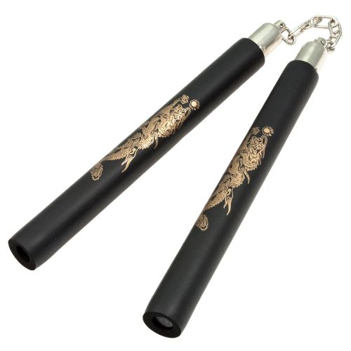 Practice Nunchaku Nunchucks w/Dragon Foam Black 8" (Chainlink)