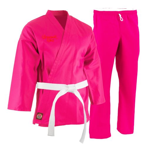 ProForce® Gladiator Girl Karate Uniform with Free White Belt 6 oz. 55/45 Blend Pink